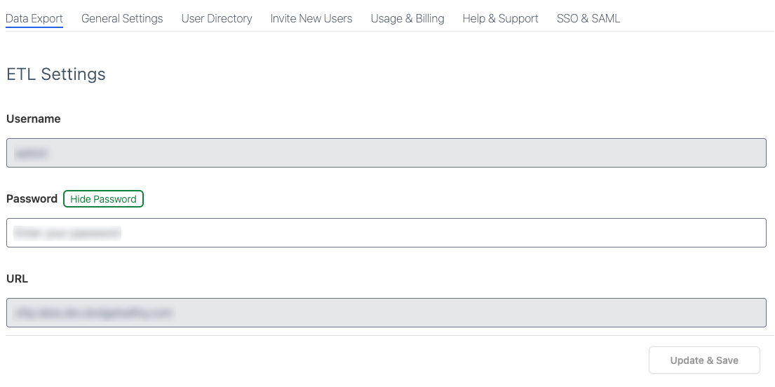 Data Export Configuration Interface